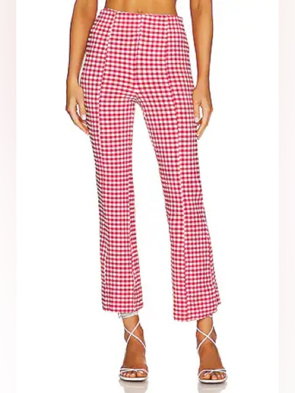 GANNI Seersucker‎ Love Potion Red Pink White Gingham Cropped Flare Pants
